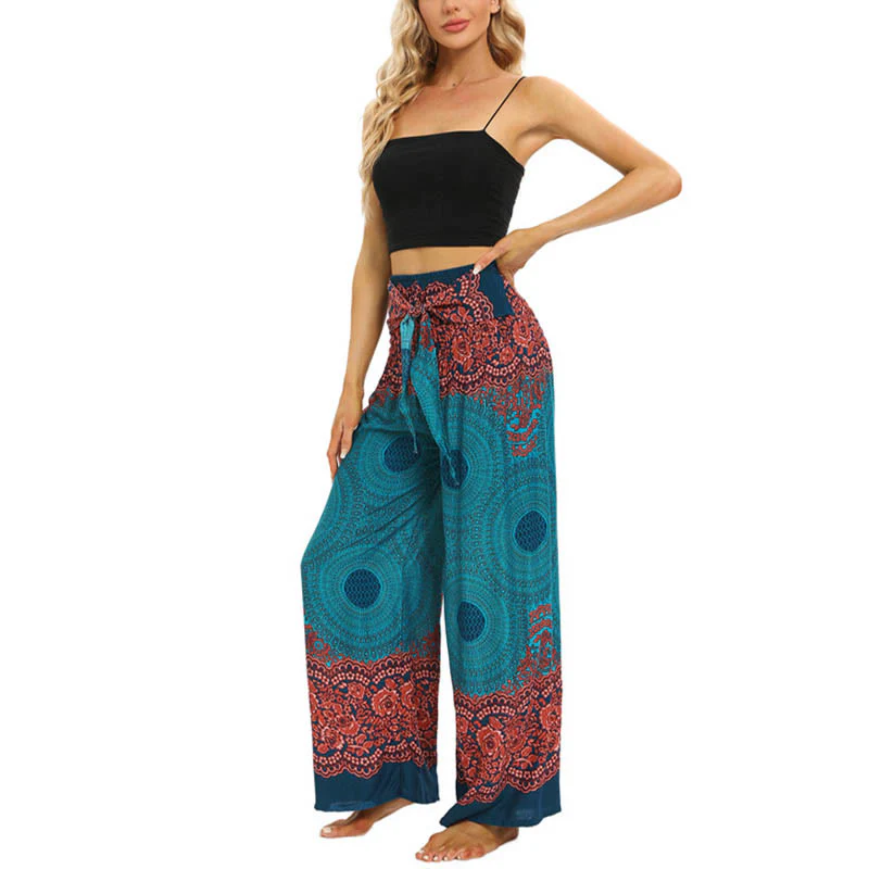 Pantaloni da yoga da donna con lacci e stampa floreale con bussola bohémien Buddha Stones - Image 6