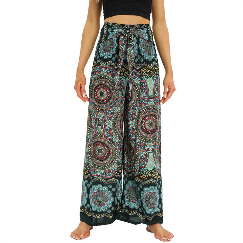 Pantaloni da yoga da donna con lacci e stampa mandala boho Buddha Stones - Image 10