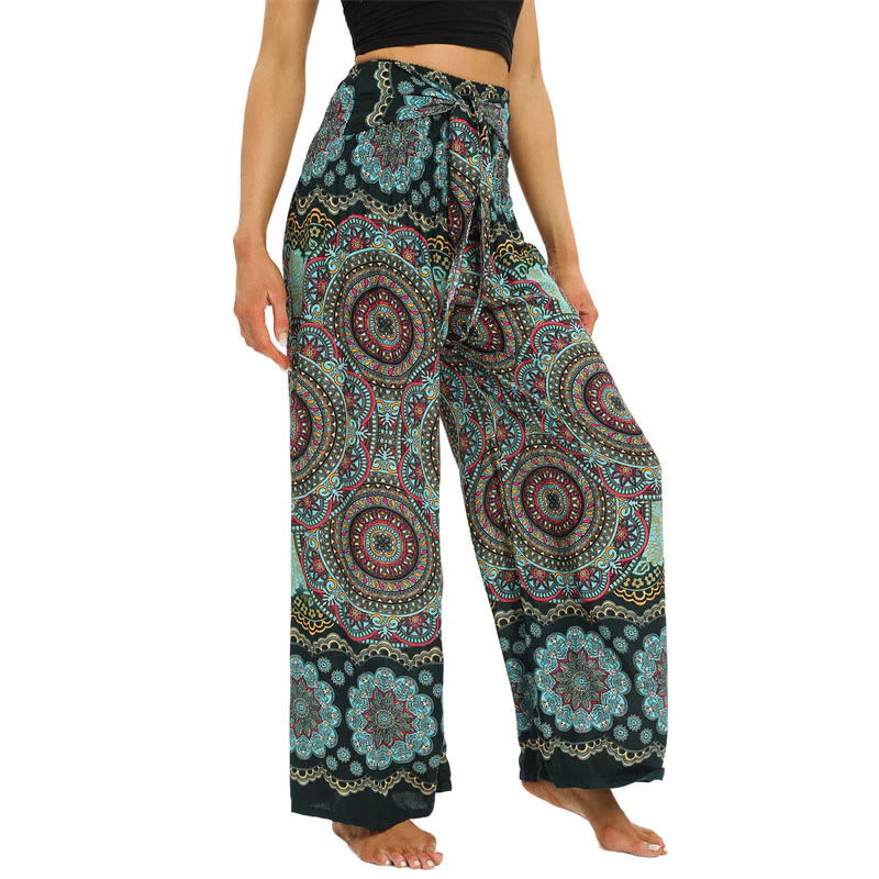 Pantaloni da yoga da donna con lacci e stampa mandala boho Buddha Stones - Image 11