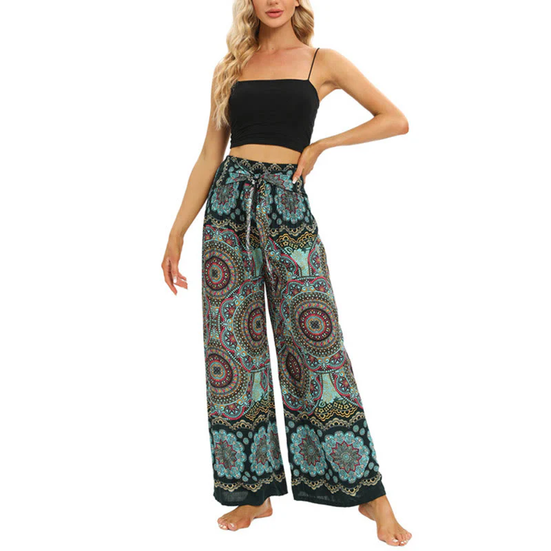 Pantaloni da yoga da donna con lacci e stampa mandala boho Buddha Stones - Image 13