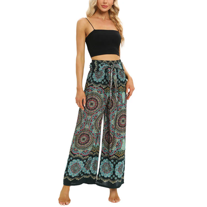 Pantaloni da yoga da donna con lacci e stampa mandala boho Buddha Stones - Image 15