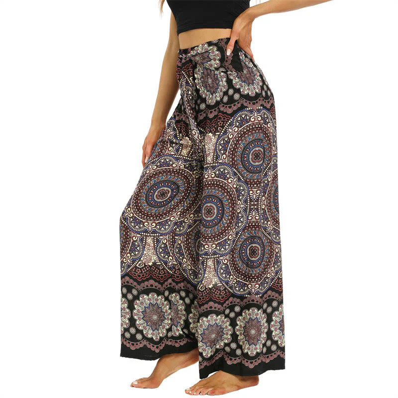 Pantaloni da yoga da donna con lacci e stampa mandala boho Buddha Stones - Image 3