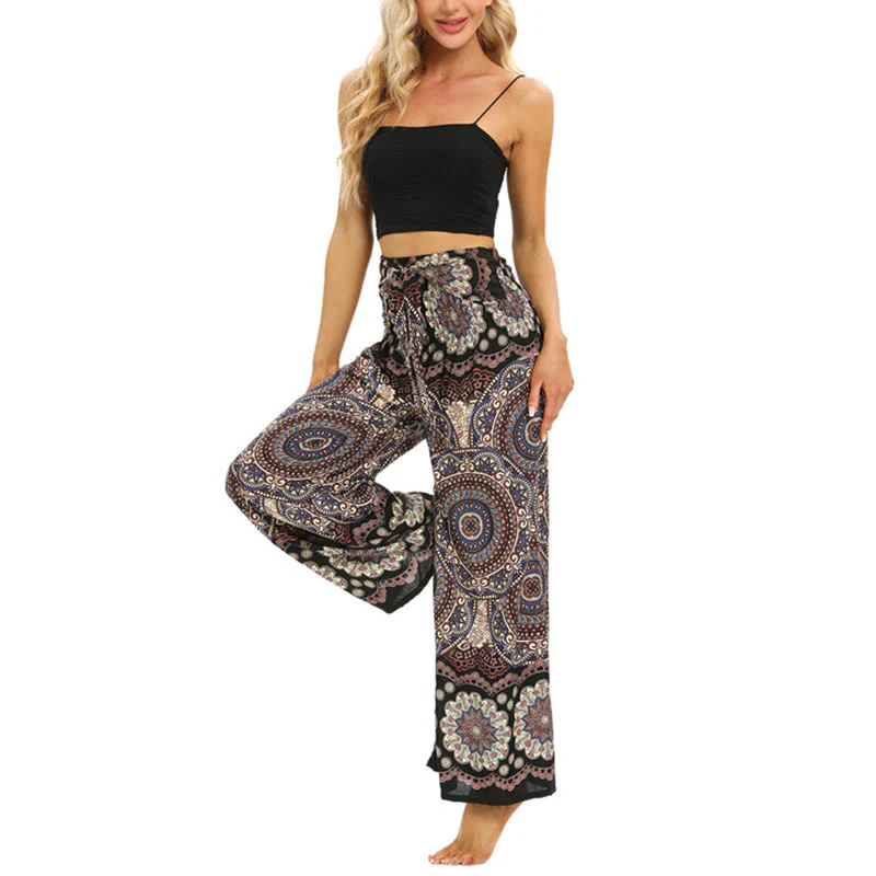 Pantaloni da yoga da donna con lacci e stampa mandala boho Buddha Stones - Image 5