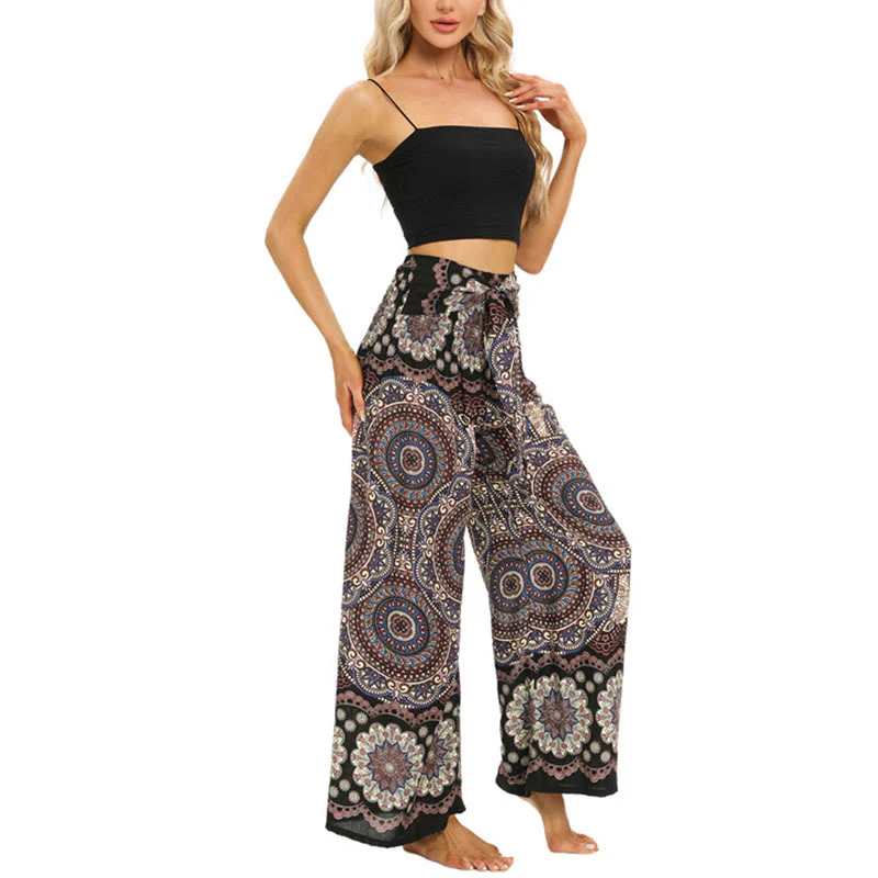 Pantaloni da yoga da donna con lacci e stampa mandala boho Buddha Stones - Image 6