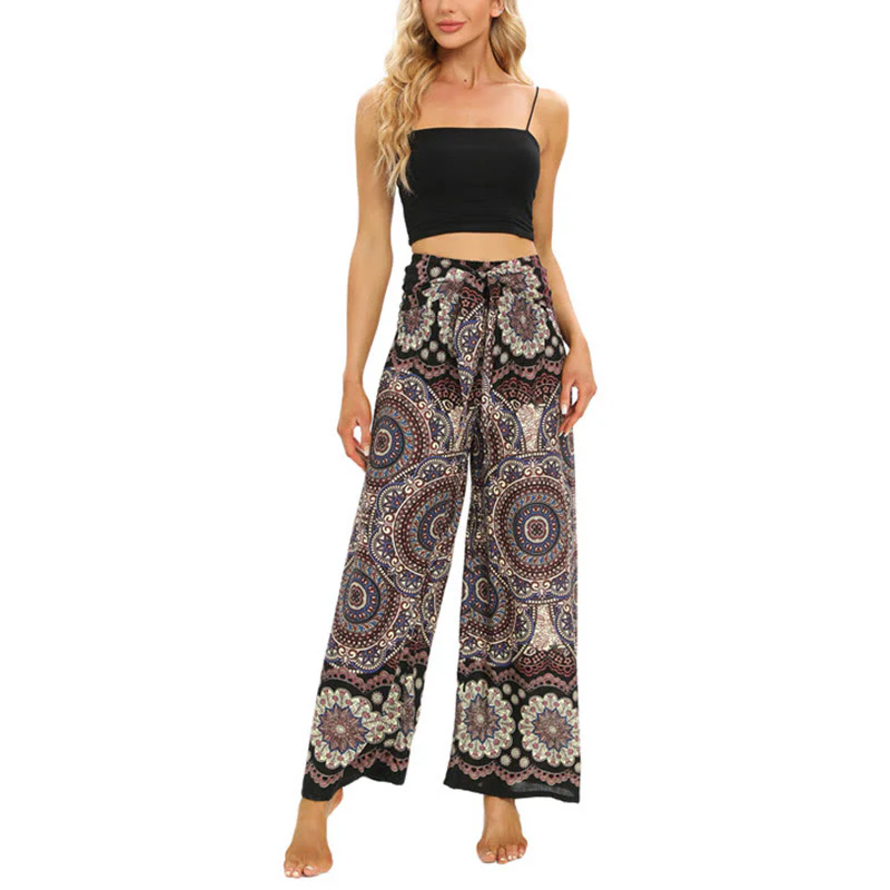 Pantaloni da yoga da donna con lacci e stampa mandala boho Buddha Stones - Image 7