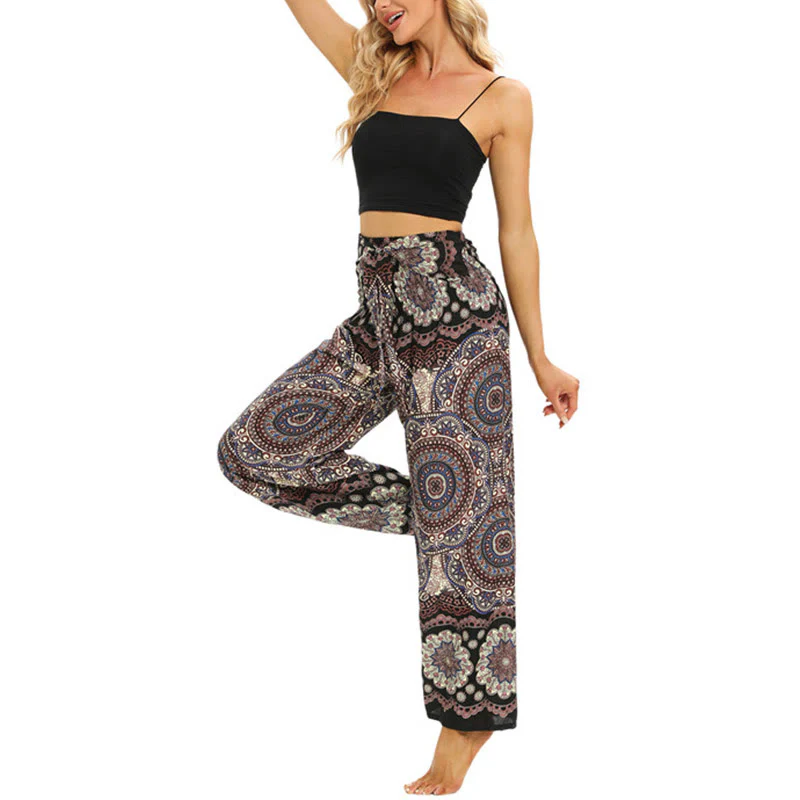 Pantaloni da yoga da donna con lacci e stampa mandala boho Buddha Stones - Image 8