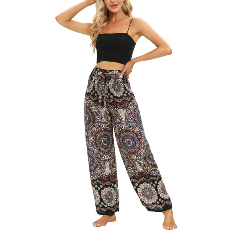 Pantaloni da yoga da donna con lacci e stampa mandala boho Buddha Stones - Image 9