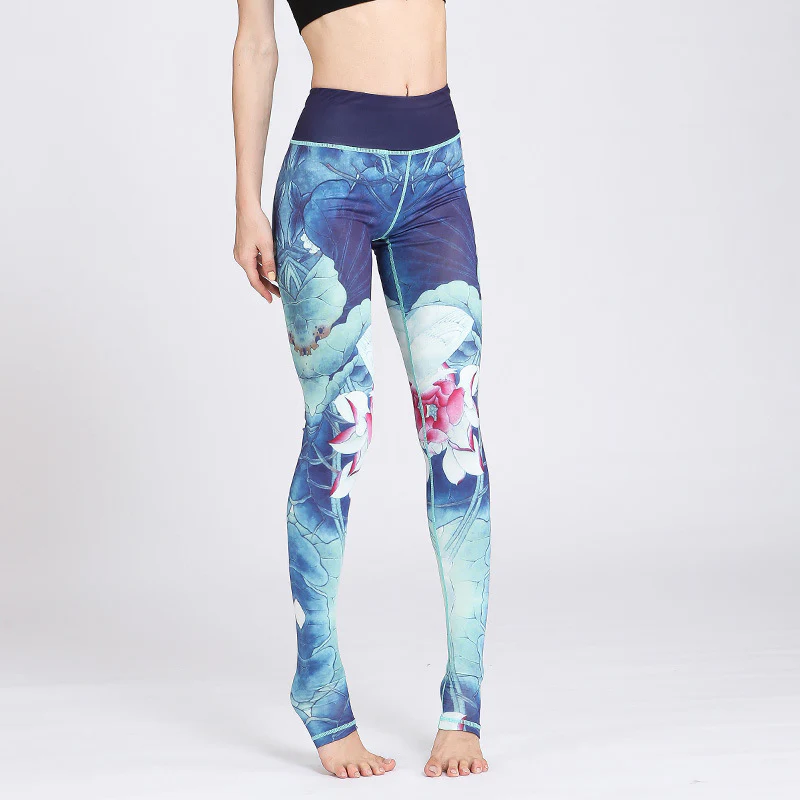 Pantaloni da yoga sportivi da donna con stampa di fiori di loto Buddha Stones - Image 10