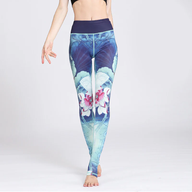 Pantaloni da yoga sportivi da donna con stampa di fiori di loto Buddha Stones - Image 20