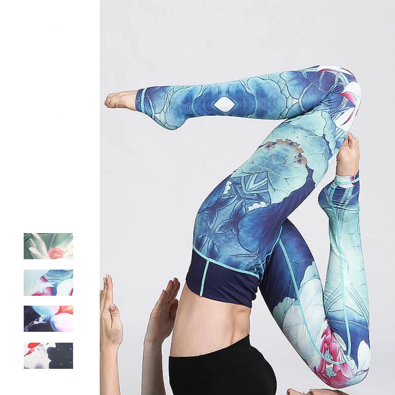 Pantaloni da yoga sportivi da donna con stampa di fiori di loto Buddha Stones - Image 22