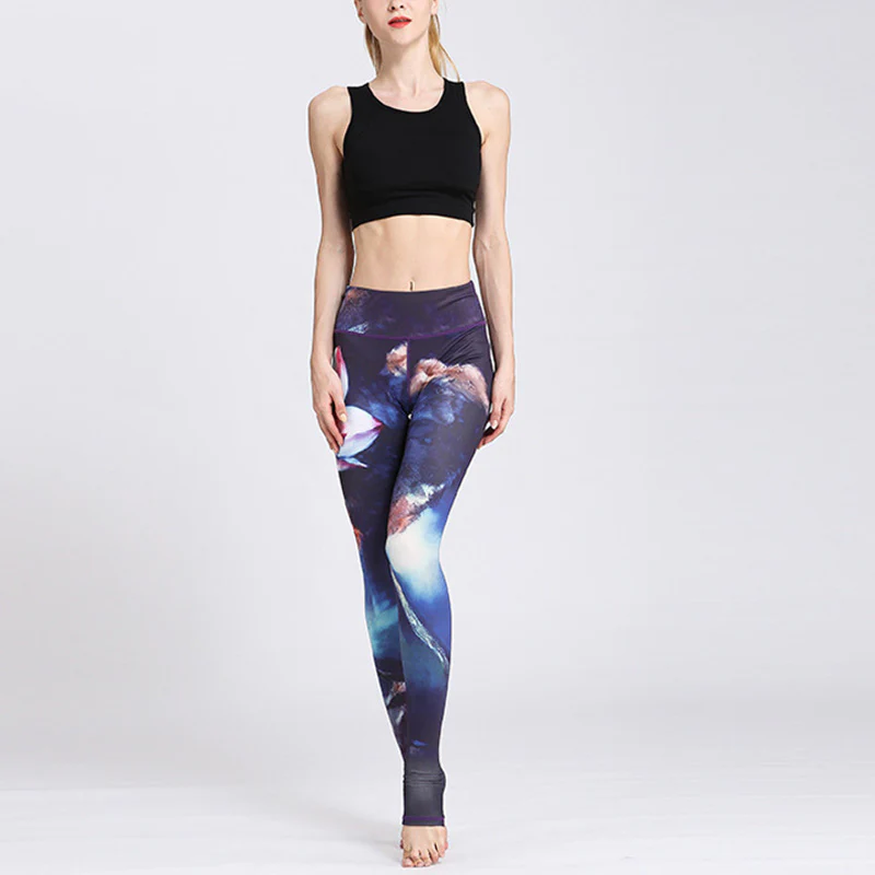 Pantaloni da yoga sportivi da donna con stampa di fiori di loto Buddha Stones - Image 24