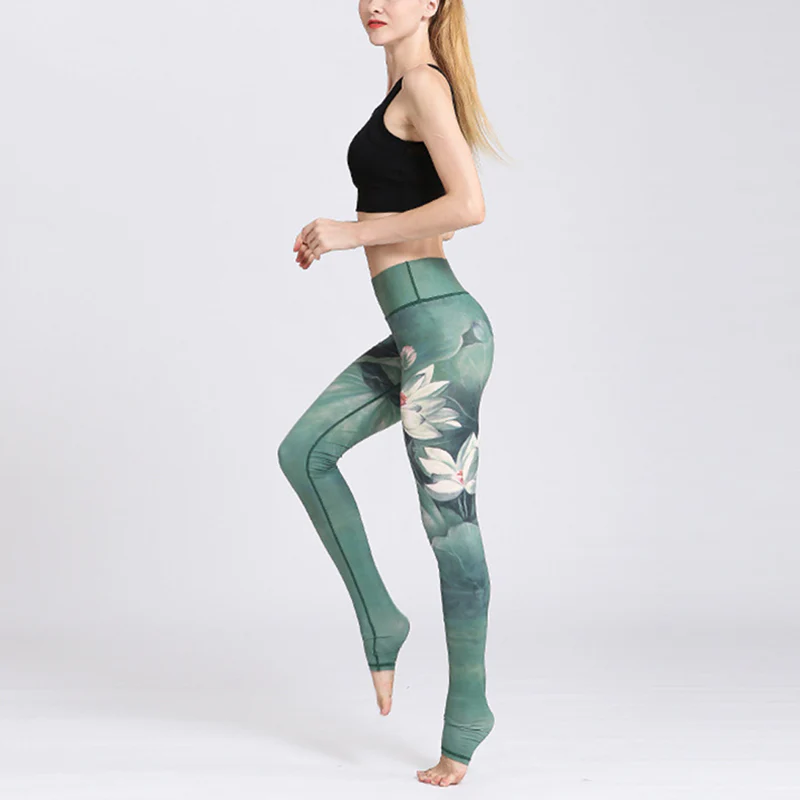 Pantaloni da yoga sportivi da donna con stampa di fiori di loto Buddha Stones - Image 3