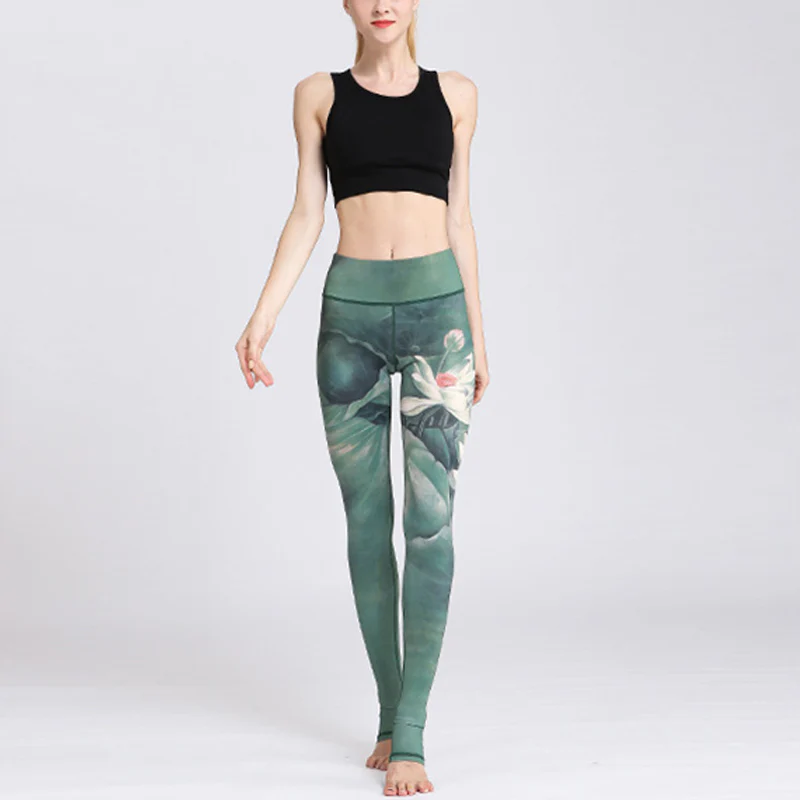 Pantaloni da yoga sportivi da donna con stampa di fiori di loto Buddha Stones - Image 7