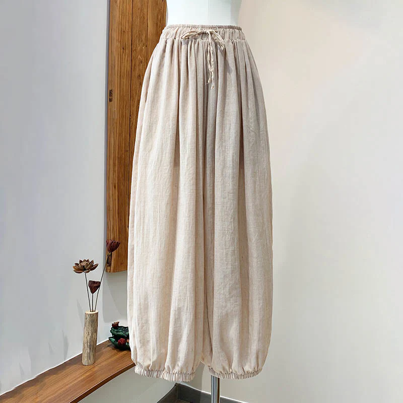 Pantaloni estivi in lino tinta unita con coulisse e tasche Buddha Stones - Image 19