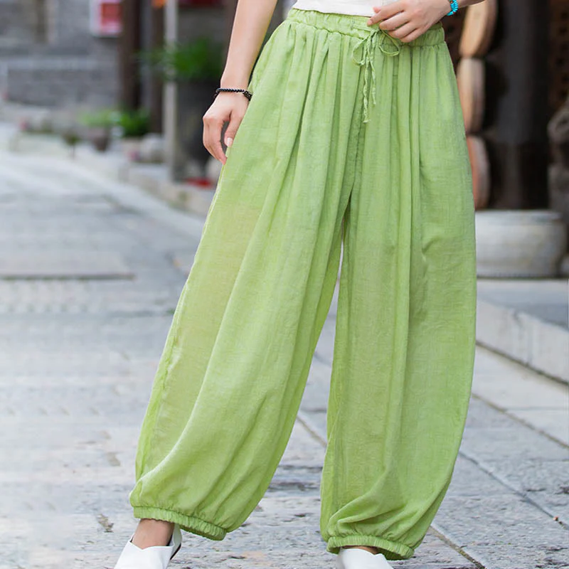 Pantaloni estivi in lino tinta unita con coulisse e tasche Buddha Stones - Image 21