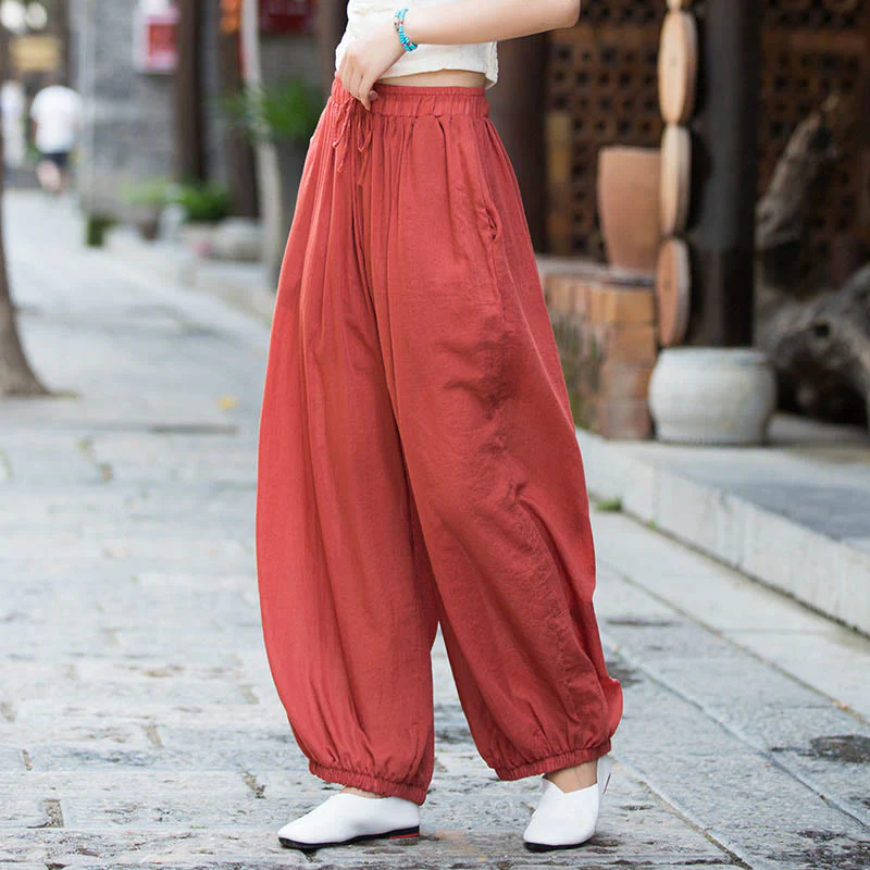 Pantaloni estivi in lino tinta unita con coulisse e tasche Buddha Stones - Image 28