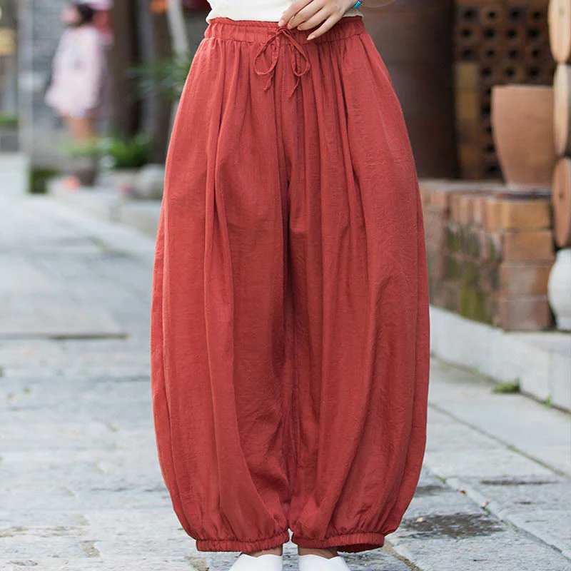 Pantaloni estivi in lino tinta unita con coulisse e tasche Buddha Stones - Image 35