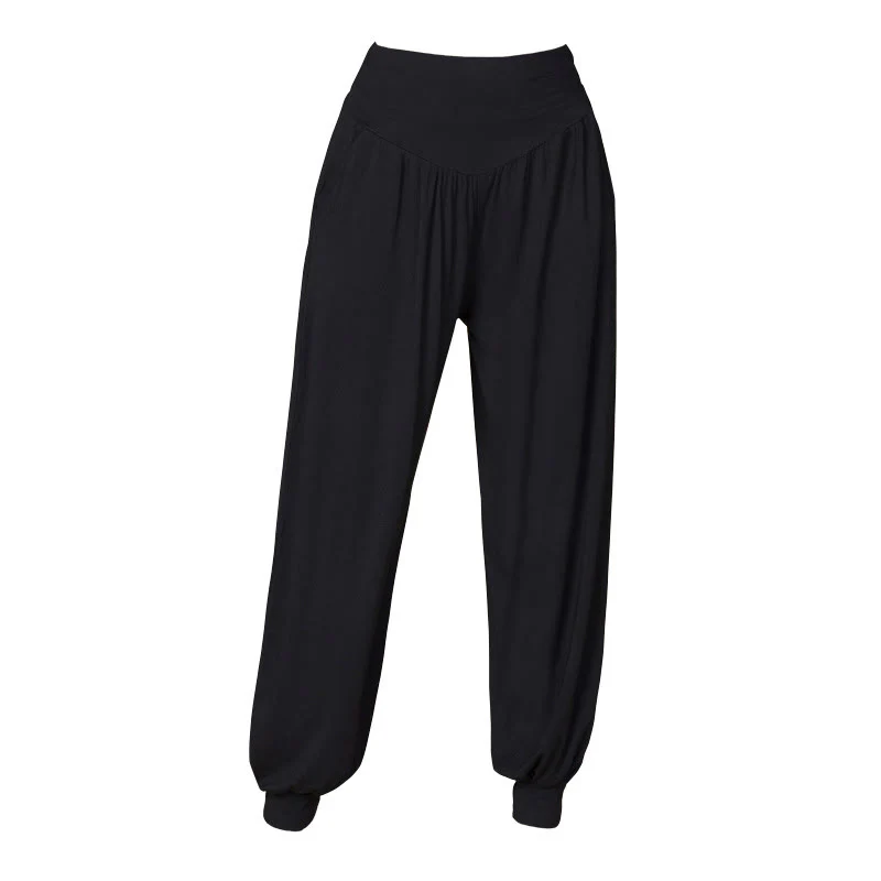 Pantaloni harem a vita alta con tasche, in modal tinta unita, per yoga e danza, Buddha Stones - Image 12