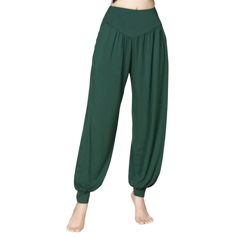 Pantaloni harem a vita alta con tasche, in modal tinta unita, per yoga e danza, Buddha Stones - Image 15