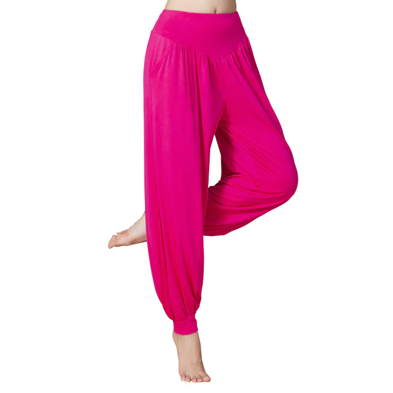 Pantaloni harem a vita alta con tasche, in modal tinta unita, per yoga e danza, Buddha Stones - Image 18