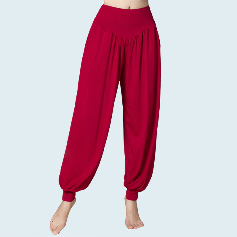 Pantaloni harem a vita alta con tasche, in modal tinta unita, per yoga e danza, Buddha Stones - Image 20