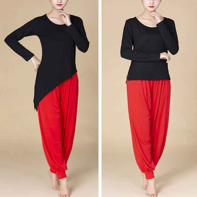 Pantaloni harem a vita alta con tasche, in modal tinta unita, per yoga e danza, Buddha Stones - Image 7