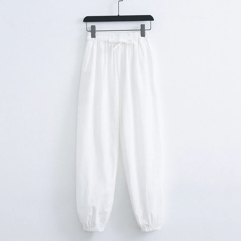 Pantaloni harem casual da uomo in cotone e lino tinta unita con tasche , Buddha Stones - Image 7