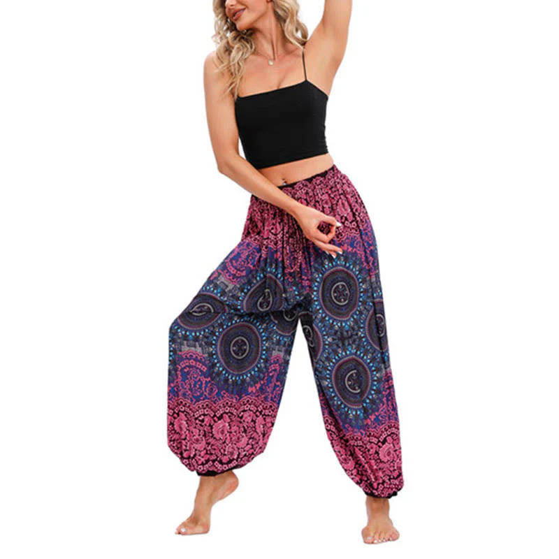 Pantaloni harem casual larghi con motivo a bussola Buddha Stones da donna Pantaloni da yoga - Image 3