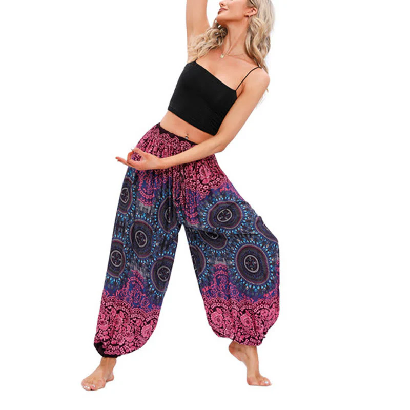 Pantaloni harem casual larghi con motivo a bussola Buddha Stones da donna Pantaloni da yoga - Image 4