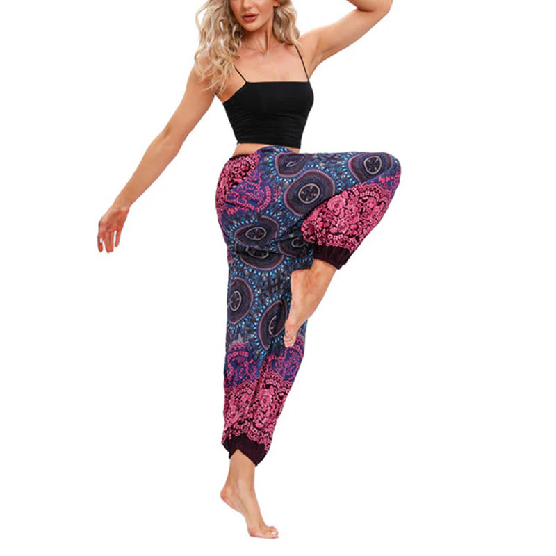 Pantaloni harem casual larghi con motivo a bussola Buddha Stones da donna Pantaloni da yoga - Image 5