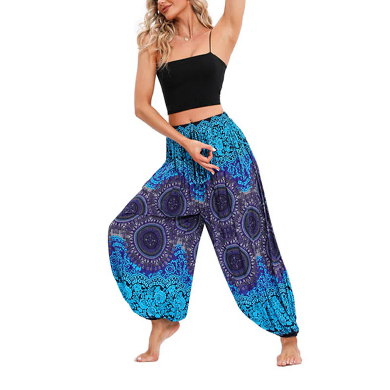 Pantaloni harem casual larghi con motivo a bussola Buddha Stones da donna Pantaloni da yoga - Image 6