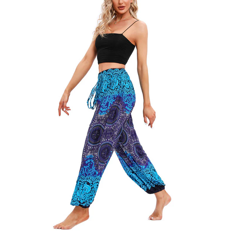 Pantaloni harem casual larghi con motivo a bussola Buddha Stones da donna Pantaloni da yoga - Image 7