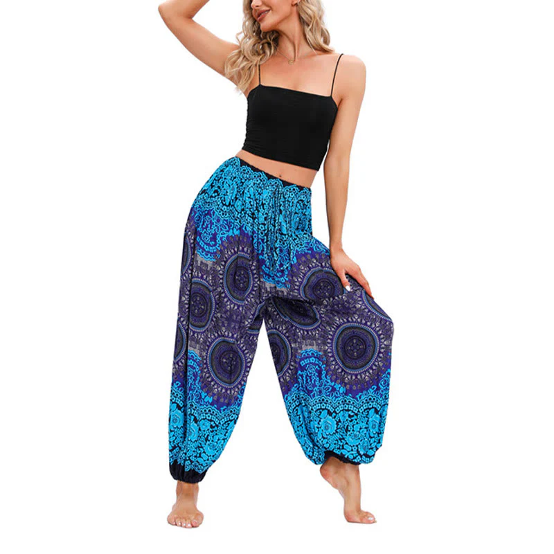Pantaloni harem casual larghi con motivo a bussola Buddha Stones da donna Pantaloni da yoga - Image 9