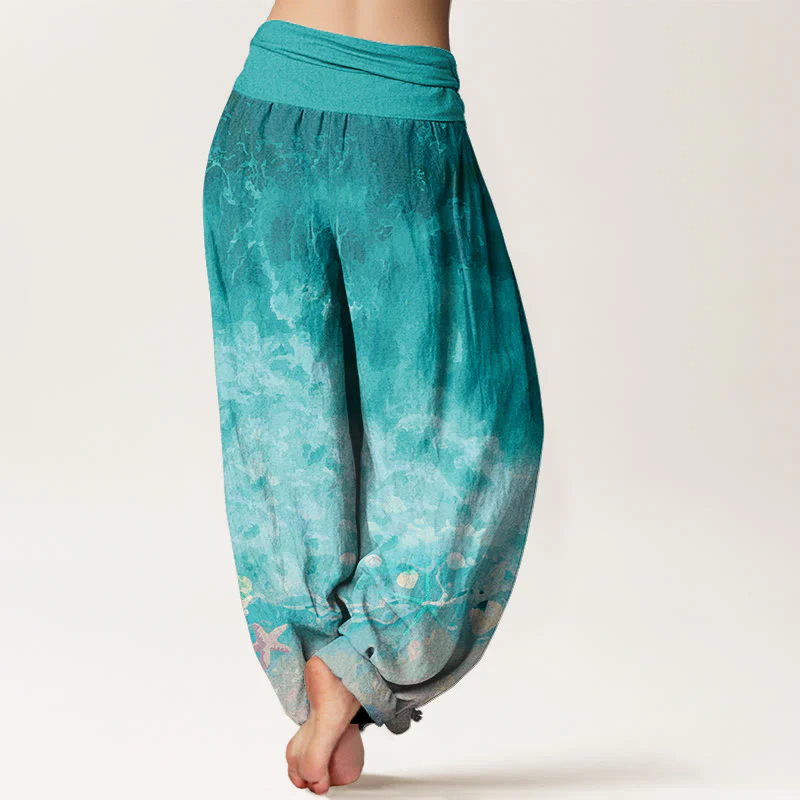 Pantaloni harem da donna con elastico in vita e motivo Buddha Stones in cotone con motivo Vast Ocean - Image 3