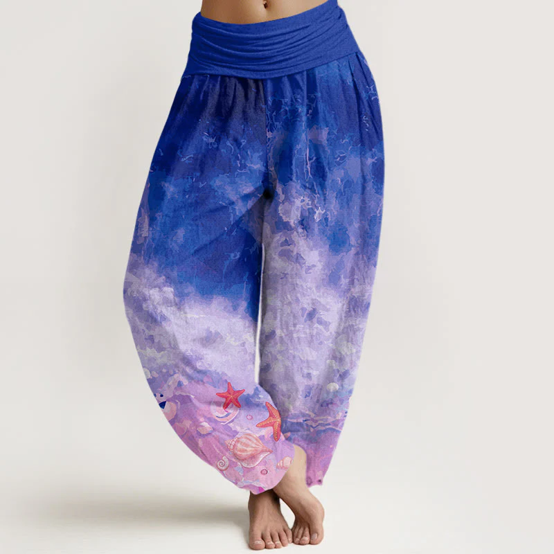 Pantaloni harem da donna con elastico in vita e motivo Buddha Stones in cotone con motivo Vast Ocean - Image 8