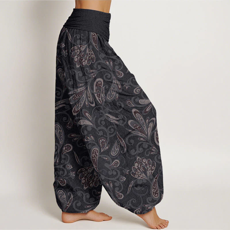 Pantaloni harem da donna in cotone con elastico in vita e motivo floreale casual con Buddha Stones - Image 2