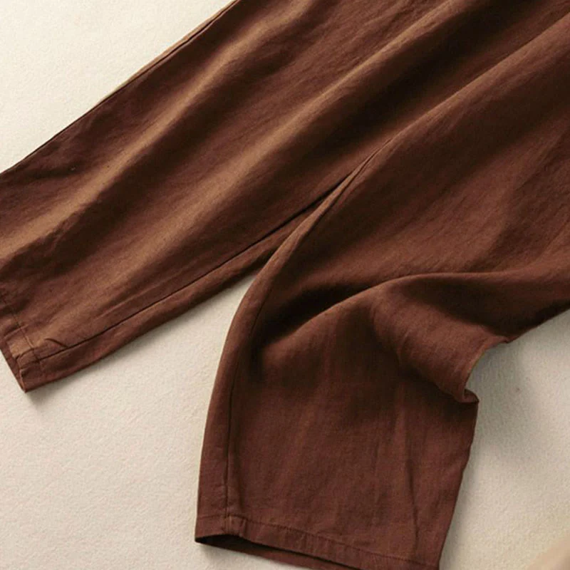 Pantaloni harem Capri con elastico in vita e tasche, ricamo vintage con Buddha Stones - Image 13
