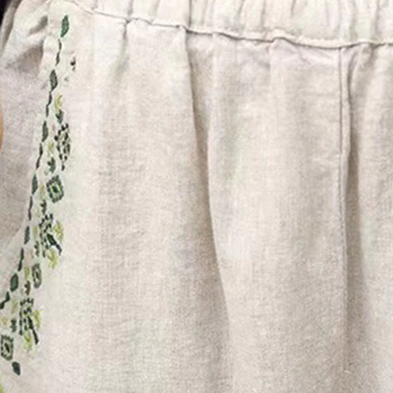 Pantaloni harem Capri con elastico in vita e tasche, ricamo vintage con Buddha Stones - Image 19
