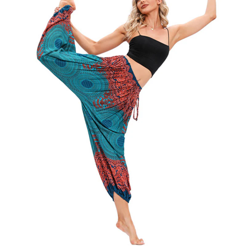Pantaloni harem con motivo a fiori a forma di cerchio larghi Buddha Stones Pantaloni da yoga da donna - Image 11