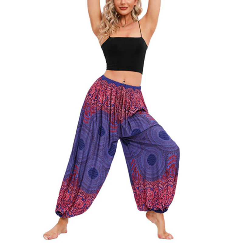 Pantaloni harem con motivo a fiori a forma di cerchio larghi Buddha Stones Pantaloni da yoga da donna - Image 12