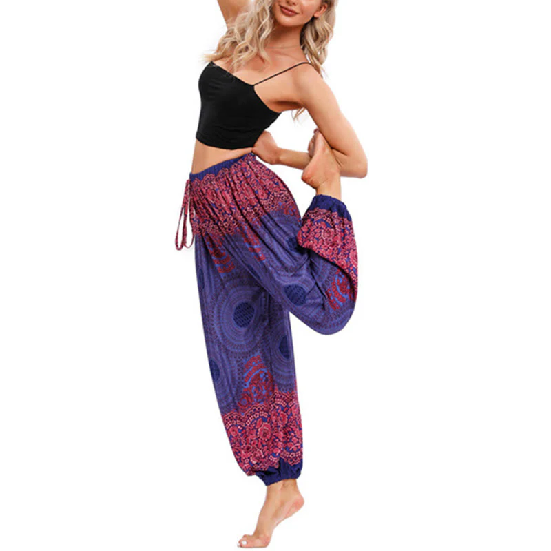 Pantaloni harem con motivo a fiori a forma di cerchio larghi Buddha Stones Pantaloni da yoga da donna - Image 15