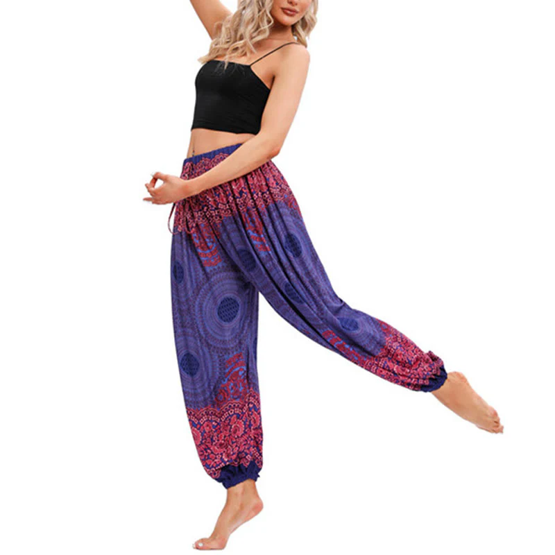 Pantaloni harem con motivo a fiori a forma di cerchio larghi Buddha Stones Pantaloni da yoga da donna - Image 16