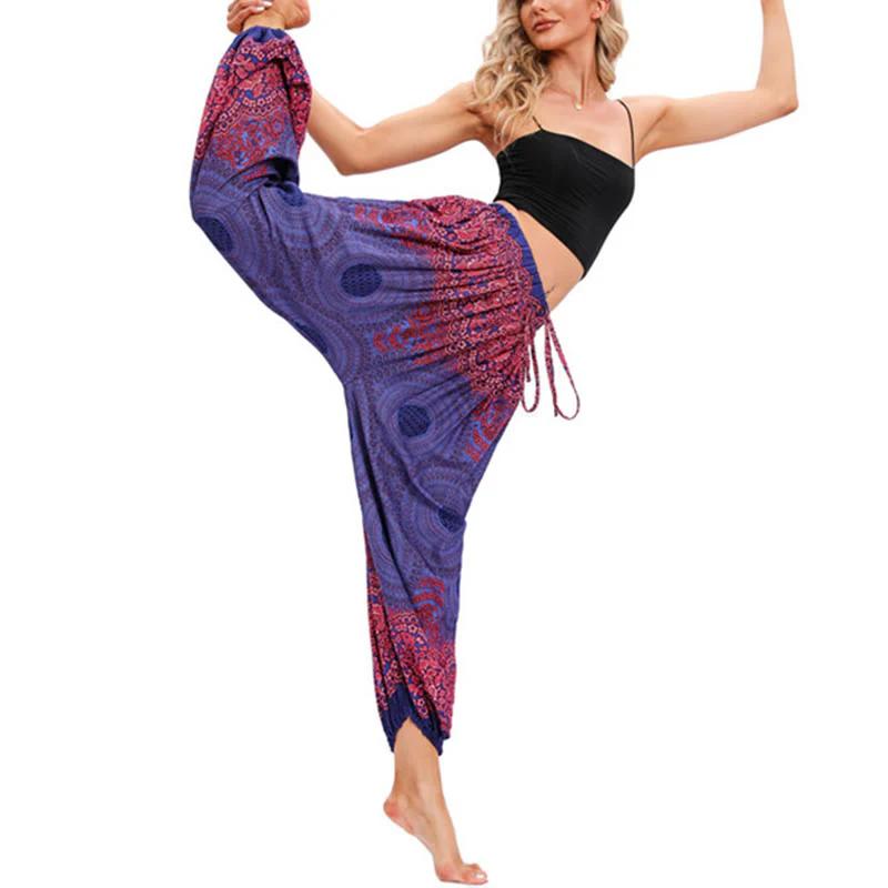 Pantaloni harem con motivo a fiori a forma di cerchio larghi Buddha Stones Pantaloni da yoga da donna - Image 17
