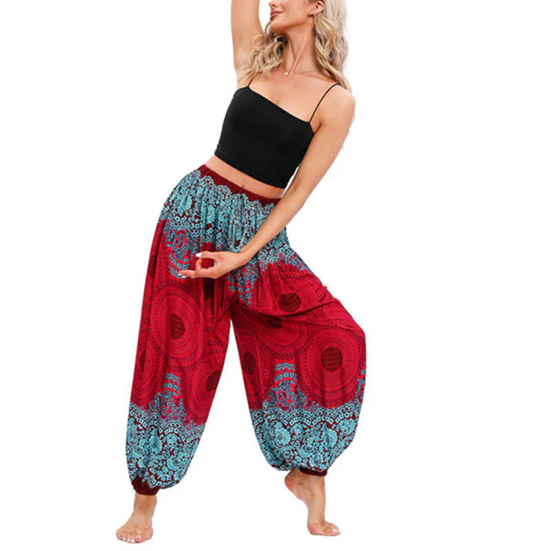 Pantaloni harem con motivo a fiori a forma di cerchio larghi Buddha Stones Pantaloni da yoga da donna - Image 3