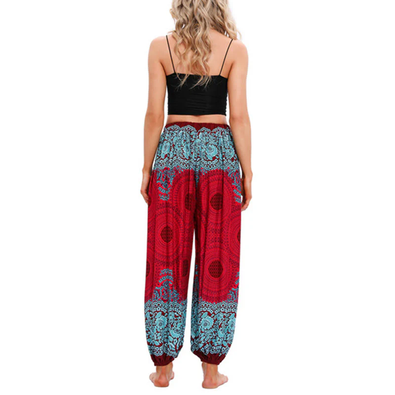 Pantaloni harem con motivo a fiori a forma di cerchio larghi Buddha Stones Pantaloni da yoga da donna - Image 4