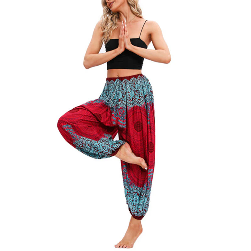 Pantaloni harem con motivo a fiori a forma di cerchio larghi Buddha Stones Pantaloni da yoga da donna - Image 5