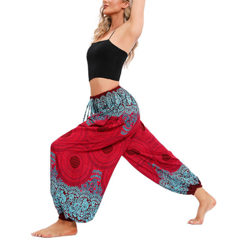 Pantaloni harem con motivo a fiori a forma di cerchio larghi Buddha Stones Pantaloni da yoga da donna - Image 6