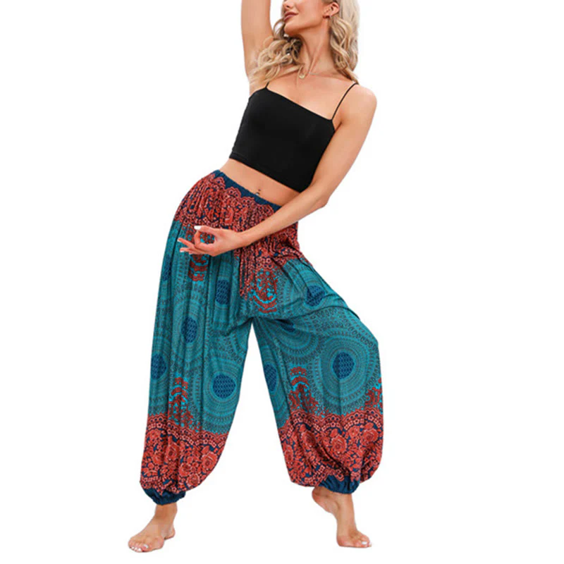 Pantaloni harem con motivo a fiori a forma di cerchio larghi Buddha Stones Pantaloni da yoga da donna - Image 7