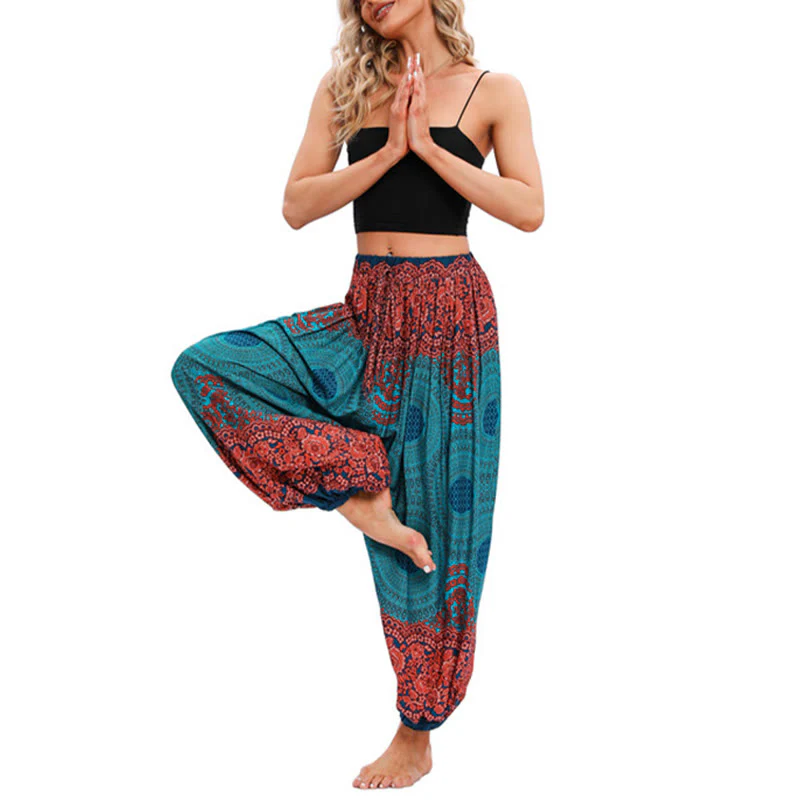 Pantaloni harem con motivo a fiori a forma di cerchio larghi Buddha Stones Pantaloni da yoga da donna - Image 8