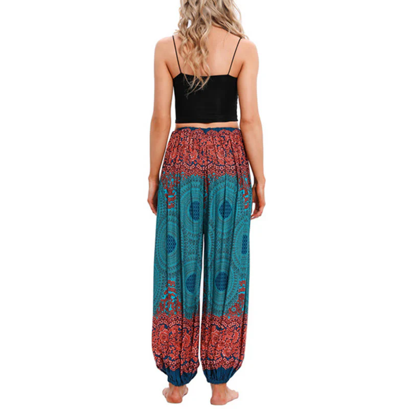 Pantaloni harem con motivo a fiori a forma di cerchio larghi Buddha Stones Pantaloni da yoga da donna - Image 9